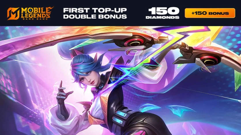 Captura de pantalla 1 - Mobile Legends: Bang Bang - First Top-Up Double Bonus - 150 Diamantes + 150 Bônus